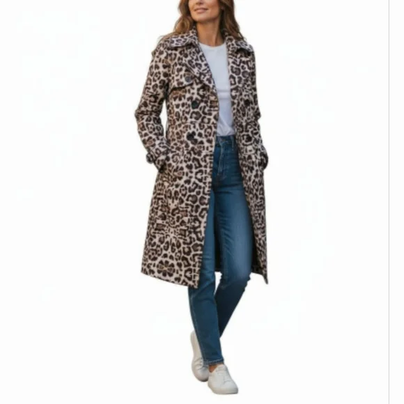 Etcetera Leopard Print Trench Coat Like New Designer Outerwear Size 8 - Picture 2 of 14